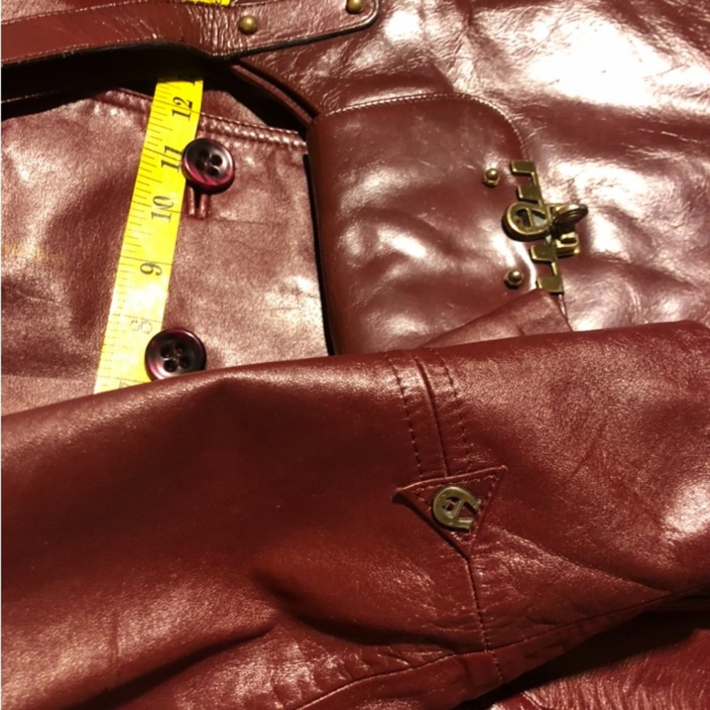 Vintage Etienne Aigner Burgundy Leather double breasted Jacket Size 16 - Picture 9 of 15